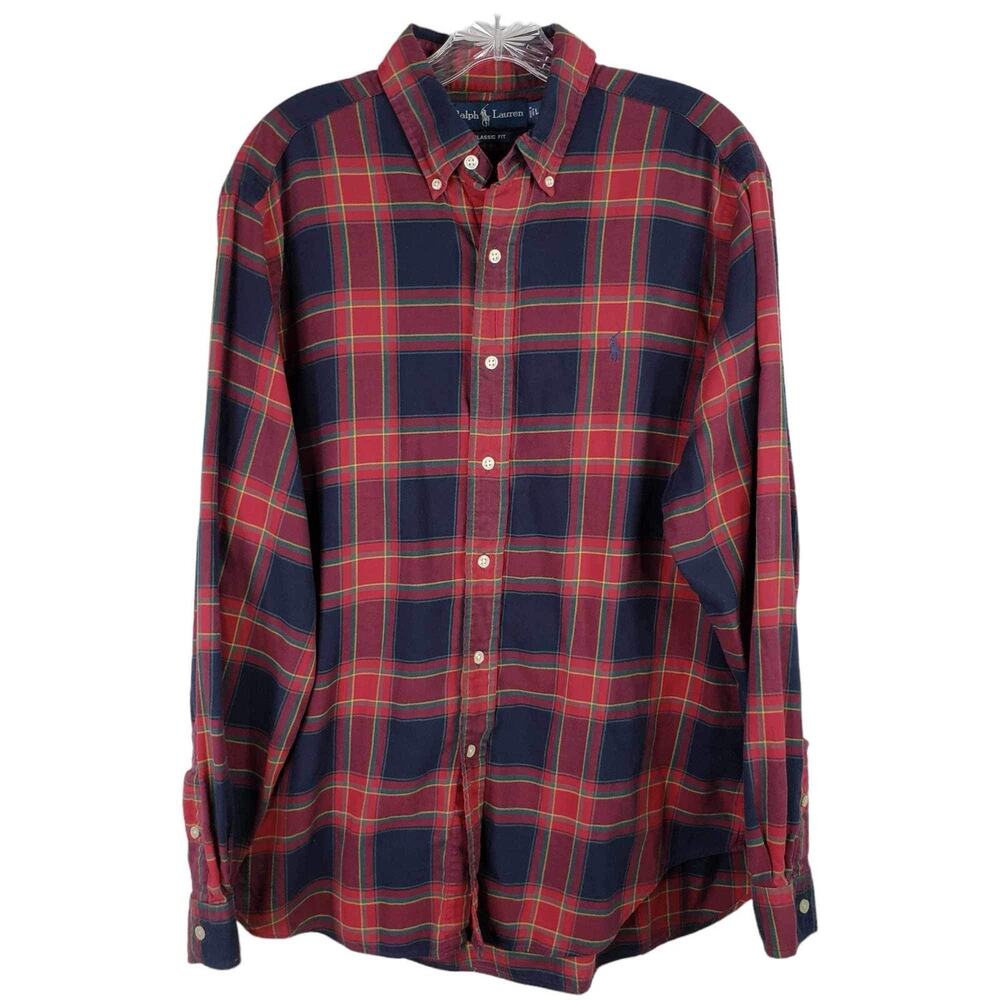 Polo Ralph Lauren Shirt Button Down Flannel Mens Size Large Red Plaid LS